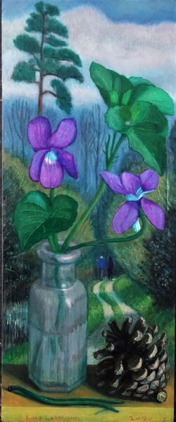 Ölbild: Veilchen & Kiefer